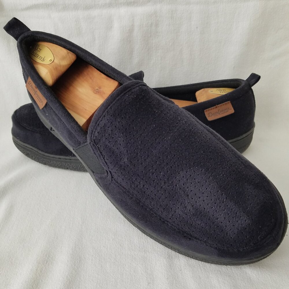 Dearfoams Slippers Mens 11-12 Cozy Comfort Perforated Moc Toe Slip Ons Black